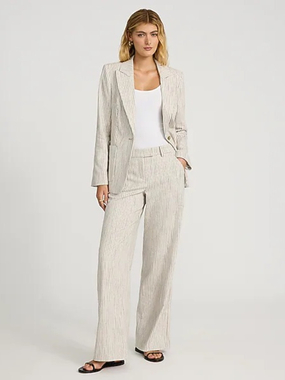 Express 2025 Cotton Pinstripe Blazer & Editor Pant Suit Set